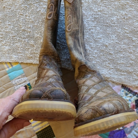 Tin Haul Women's SZ 5 Patches Sq. Toe Western Cowgirl Boot Rodeo Ranch Brown - Picture 7 of 12